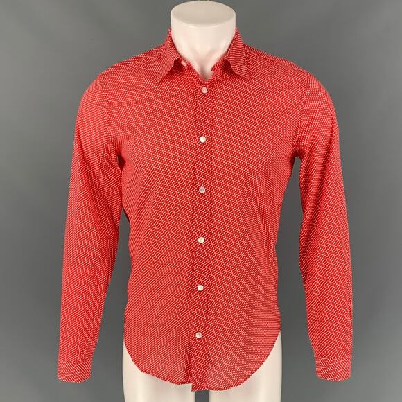 BURBERRY PRORSUM Size XS Red & White Dots Cotton Button Up Long Sleeve Shirt - Picture 1 of 6